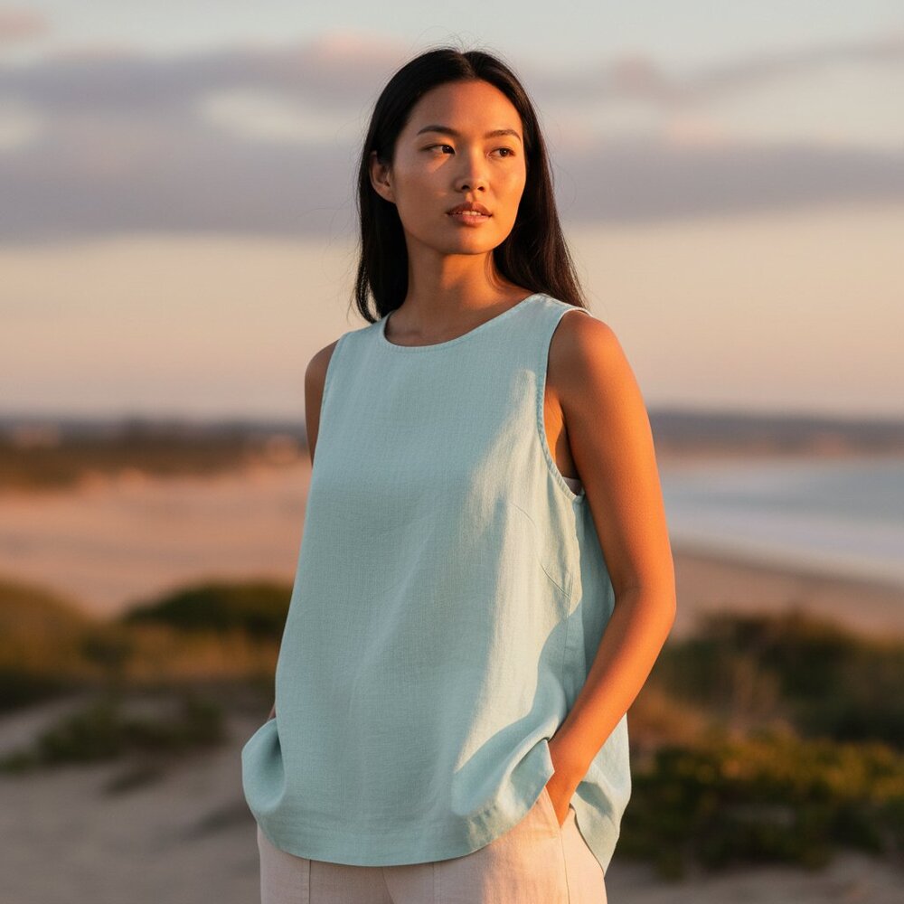 J. Jill Pure Jill 100% Linen Low Hip Tunic in a Soft Mint SIze M